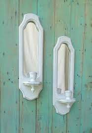 Wall sconce wood vintage candle stick holders robins egg blue painted shabby chic cottage chic vinatge. Two Large Shabby Chic Rustic Wooden Mirrored Candle Holders Etsy Lamparas