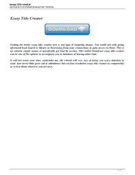Maybe you would like to learn more about one of these? Fillable Online Essay Title Generator For Creative Essay Topicsreword My Essay Fax Email Print Pdffiller