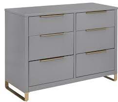 Modrn Glam 6 Drawer Dresser Grey With Satin Brass Walmart Com 6 Drawer Dresser Dresser Drawers Dresser