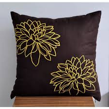 Flower Throw Pillow Cover Brown Yellow Couch Pillow Dark Brown Linen Yellow Floral Embroid In 2020 Floral Throw Pillow Covers Yellow Couch Pillows Flower Throw Pillows
