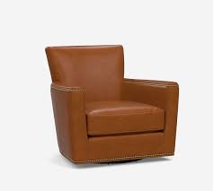 Most leather options have a very contemporary look and i wanted something more traditional. Irving Square Arm Leather Swivel Glider Pottery Barn