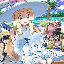 Artist Kingin Pokemon Bewear Comfey Exeggutor Female Protagonist Lillie Male Protagonist Rockruff Vulpix Lillie Pokemon Pokemon Pokemon Sun