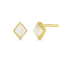Tiny Moonstone Kite Stud Earrings in Gold // Gemstone Earrings, Tiny  Earrings, Birthstone Jewellery, Gift for Her, Minimalist Earrings