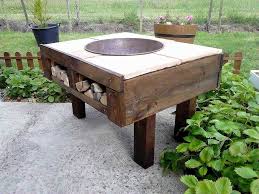 Diy Pallet Fire Pit Table With Firewood Storage Pallet Fire Pit Pallet Patio Furniture Diy Wood Fire Pit