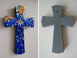 Shaded Blue Wall Cross Mosaic Cross Colored Glass Cross In Glass Cross With Cross With 8 Pointed Golden Star Cross With Gift Box Mosaic Crosses Blue Wall Cross Mosaic