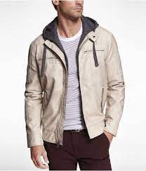 Express Life Mens Minus The Leather Hooded System Jacket Chalk 228 00 Leather Jacket Style Stylish Mens Outfits Jackets