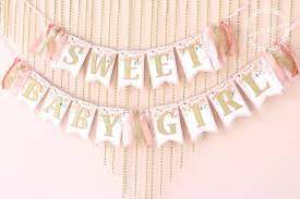 Pink And Gold Baby Shower Banner Coral And Pink Florals And Etsy Rose Gold Baby Shower Baby Shower Banner Girl Gold Baby Showers