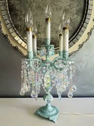 Antique Brass And Crystal Candelabra Ocean Blue Aqua Table Chandelier Crystal Girandole Home Decor Vin Colorful Table Lamp Crystal Lamp Colorful Chandelier