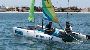 Her equipment is stowed at the boat so it's easily accessed. Hobie Wave Catamaran Rental Mission Bay Sportcenter San Diego Ca
