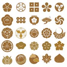 Japanese Crest Icons Vector Gold Flower Symbols Cherry Blossom Coin Moon Rabbit Leaf Lantern Japanese Crest Flower Pattern Drawing Flower Symbol