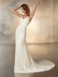 Crepe Mermaid Wedding Dress V Neck Wedding Dress Spaghetti Strap Wedding Dress In 2021 Pronovias Wedding Dress Wedding Dresses Kleinfeld Pronovias Bridal