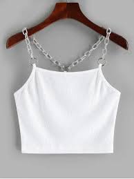 Black And White Tank Top 36 Off Hot 2020 Chains Ribbed Crop Tank Top In White Zaful United Kingdom Style Casual Shirt Length S In 2020 Black Crop Top Tank Crop Top Outfits Top Outfits