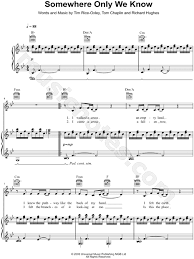 Lily Allen Somewhere Only We Know Sheet Music In Bb Major Transposable Download Print Sheet Music Somewhere Only We Know Music