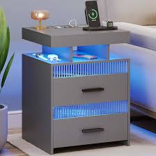 FREDEES Grau Nachttisch mit LED Licht & Ladefunktion, Beistelltische mit  Menschlichen Körper Induktion 24 Farben Lichter, Nightstand mit 2 Schublade  Holz Nachtkommode für SchlafzimmerWohnzimmer : Amazon.de: Küche, Haushalt  & Wohnen