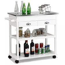 Giantex kitchen island cart rolling kitchen trolley with stainless steel tabletop utility storage cart restaurant hotel serving cart with casters, drawer, basket and shelf (white) $114.99 in stock. Rolling Kitchen Island Trolley Cart Stainless Steel Flip Tabletop W Drawer White Kitchen Islands Trolleys Aliexpress