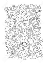 Antistress coloring whale on waves scribbles vector. Coloring Page With Abstract Sea Background Waves Shells Corals Royalty Free Cliparts Vectors And Stock Illustration Image 79283087