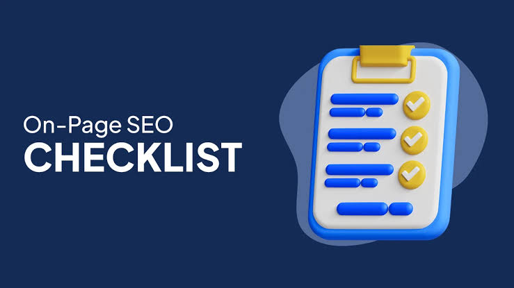 On-page SEO checklist wheel showing keyword section, content, internal links, alt tags, titles, meta description tags, and header tags