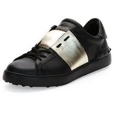 Black And Gold Tennis Shoes Womens Valentino Low Top Sneaker With Stripe Sneakers Footwear Design Women Top Sneakers