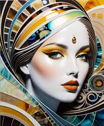 Stainned glass art of a beautiful woman, wearable handycraft in aesthetic  design, colorful,masterpiece, inspired by Leonardo da vinci style ---  Inspired by Alan maness. Thank You🤗