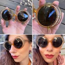 Rare Vintage 1960's Oversized Rhinestone Elton John Sunglasses Glasses  Frames Round Disco