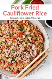 Pork Fried Cauliflower Rice Slender Kitchen Recipe Fried Cauliflower Cauliflower Rice Pork Recipes
