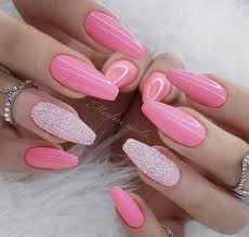 Pink Nails With Glitter Accents For Spring And Summer Pink Nails Coffin Nails Designs Summer Nails