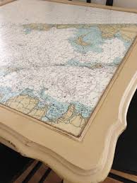Vintage Square Table With Nautical Chart Map Via Etsy 135 Love This For Refurbishing A Table Beach House Decor Nautical Decor Nautical Chart