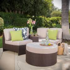 Noble House Brown 4 Piece Wicker Outdoor Sectional And Table Set With Textured Beige Cushions 10976 The Home Depot Wicker Outdoor Sectional Wicker Patio Sectional Wicker Patio Furniture