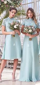 Tiffany Blue Chiffon Lace High Neck Short Sleeve A Line Bridesmaid Dresses Ab4118 Bridesmaid Dresses With Sleeves Casual Bridesmaid Dresses Tiffany Blue Bridesmaid Dresses