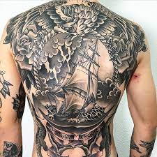 Fullback Backpiece By Black Arm Tattoo Blacktoptattooing Artist Bla Traditional Back Tattoo Neo Traditional Tattoo Black And Grey Back Tattoos For Guys