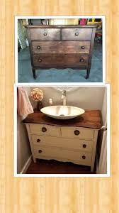 Laminate cabinets require a special bonding primer. Old Dresser We Transformed Into Bathroom Vanity Stained The Top And Then Painted With Annie Diy Bathroom Vanity Trendy Bathroom Tiles Painted Vanity Bathroom