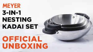 3 Kadais Woks In The Space Of 1 Unboxing Meyer Kitchen Hacks Kadai Set Youtube