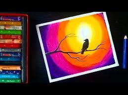How to draw easy scenery drawing sunset scenery step by step with oil pastels. Sunset Bird Scenery Oil Pastel Drawing Easy Oil Pastel Drawing Belen Painting Magazine Oil Pastel Drawings Easy Oil Pastel Art Oil Pastel Colours
