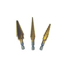Grand Rapids Industrial Products Titanium Coated Steel Step Drill Bit Set 3 Piece 35326 The Home Depot Step Drill Drill Bit Sets Drill Bits