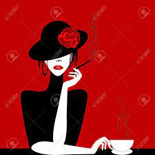 200 immagini e idee per uomo e donna. Vettoriale Donna Stilizzata Con Sigaro E Tazza Di Caffe Illustrazione Vettoriale Image 99408307