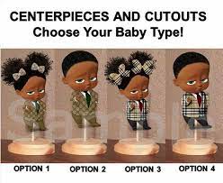Pre Cut Designer Suit Afro Boss Baby Girl Or Boy Centerpieces With Wood Stand Or Card Stock Cut Out Babies Of Color Boss Centerpieces Boss Gucci Boss Burberry Edible Party Images