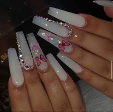 Cdiva Long Acrylic Nails Coffin Glow Nails Bling Acrylic Nails