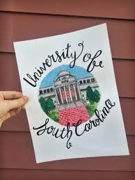 Usc Watercolor Gamecock Artwork Custom Building Art Uofsc Etsy University Of South Carolina University Of South South Carolina Art