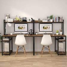 Two matching desks can face each other and allow each person to have. Tribesigns 94 5 Inches Computer Desk With Hutch Extra Long Two Person Desk With Storage Shelves Double Workstation Office Desk Table Study Writing Desk For Home Office Dark Walnut Walmart Com Walmart Com