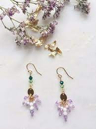 Freesia Flower Inspired Handmade Drop Earrings Gold Filled With Soft Purple Swarovski Crystals Gift Fo Gold Earrings Dangle Gold Drop Earrings Boho Accessories