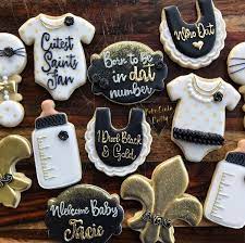 New Orleans Saints Cookies Baby Shower Cookies Girl Baby Shower Cookies Black Gold Baby Shower