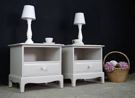 Grey nightstands & bedside tables : Pair Of Stag Bedside Tables In Pavilion Grey Painted Vintage Antique Farmhouse Furniture