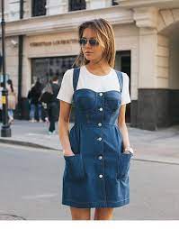 Simple White Top And Denim Dress Denim Dress Denim Fashion Fashion