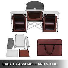 Check spelling or type a new query. Happybuy Portable Camping Kitchen Table With 3 Storage Organizer Aluminum Windscreen Folding Cooking Table Easy To Clean Outdoor Camp Kitchen For Bbq Party And Picnic Pricepulse