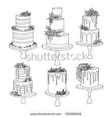 Vector Sketch Of Trending Wedding Cakes With Floral And Fruit Decoration Isolated On A White In 2020 Cake Illustration Vector Sketch Cake Sketch