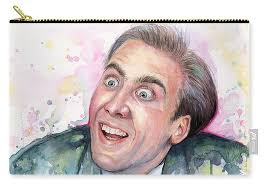 Nicolas Cage You Don't Say Watercolor Portrait Zip Pouch by Olga Shvartsur 
