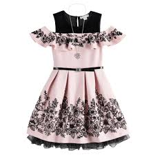 Girls 7 16 Knit Works Skater Dress Sl Ruffle Skater Printed Dress Belt Necklace In 2020 Dresses Belted Dress Print Dress