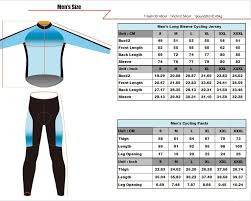 Mens Long Sleeve Cycling Jersey Size Chart Chogory