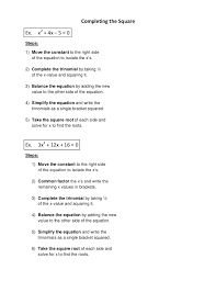 Complete the square in each of the following quadratic expressions. Completing The Square Worksheet