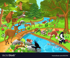 Cartoon Forest With Wild Animals Having An Active Life Download A Free Preview Or High Quality Adobe Illus Forest Animals Cartoon Illustration Forest Pictures
